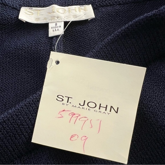 St John Basics Wool Knit Wide Leg Pants Navy Size 8 NEW - Picture 9 of 12